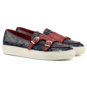 Emanuele Sempre Monk Alligator Sneakers Red/Navy