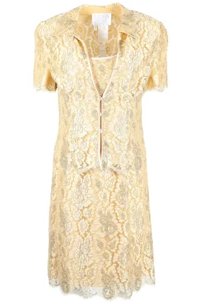 ESCADA COUTURE GOLD VINTAGE LACE DRESS AND JACKET SET DE 38 UK 10