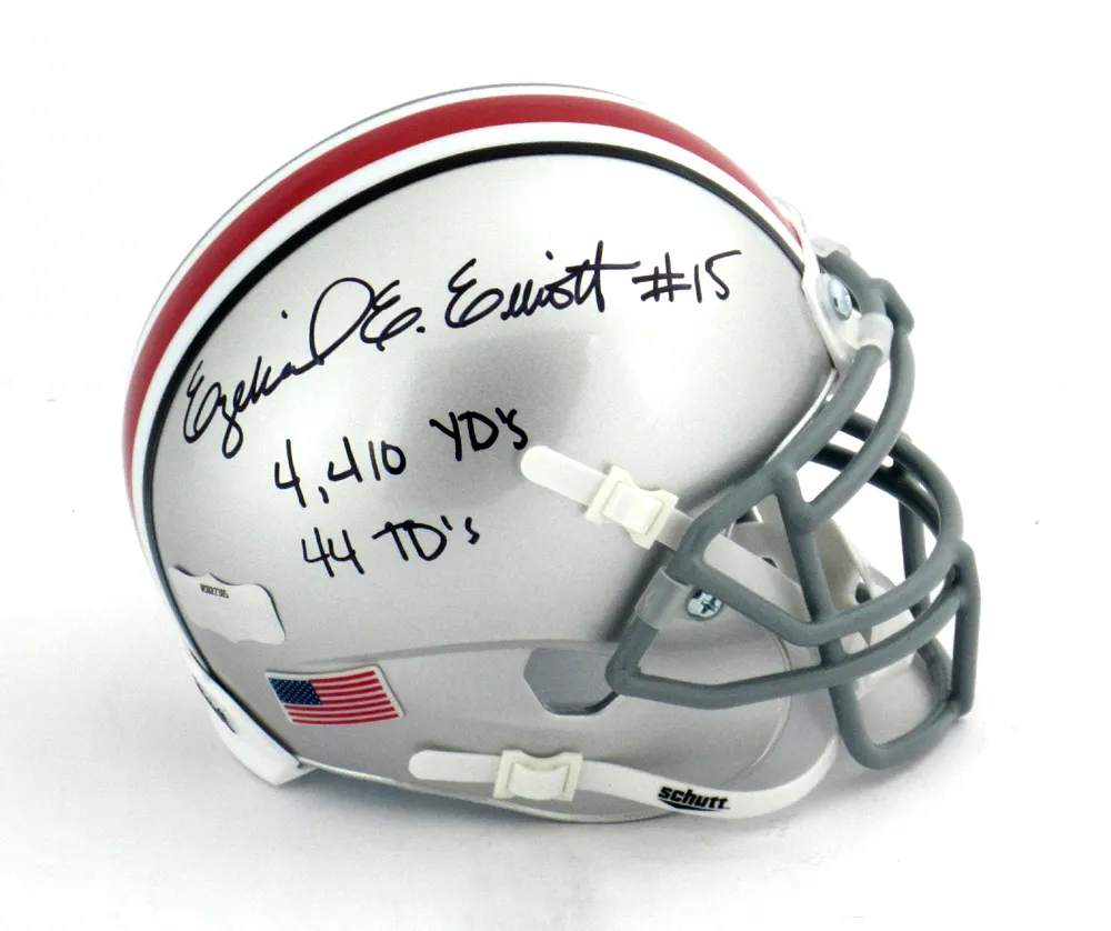 Ezekiel Elliott Signed Ohio State Buckeyes Schutt Mini Helmet With 4410 Yds 44 TDs Inscription