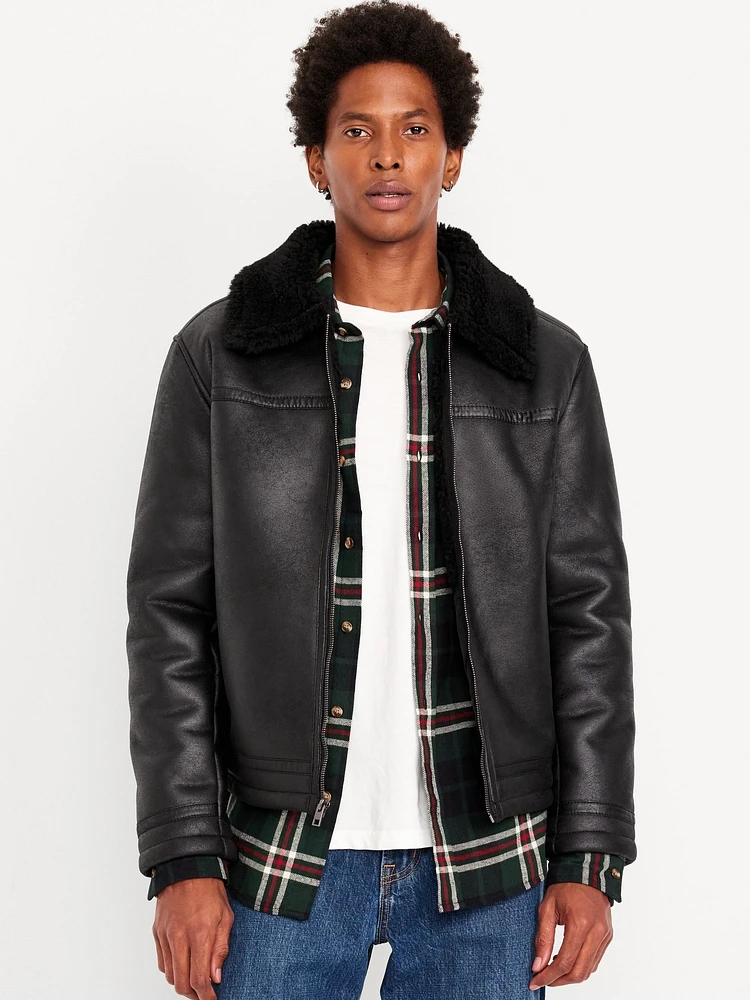 Faux-eather Aviator Jacket