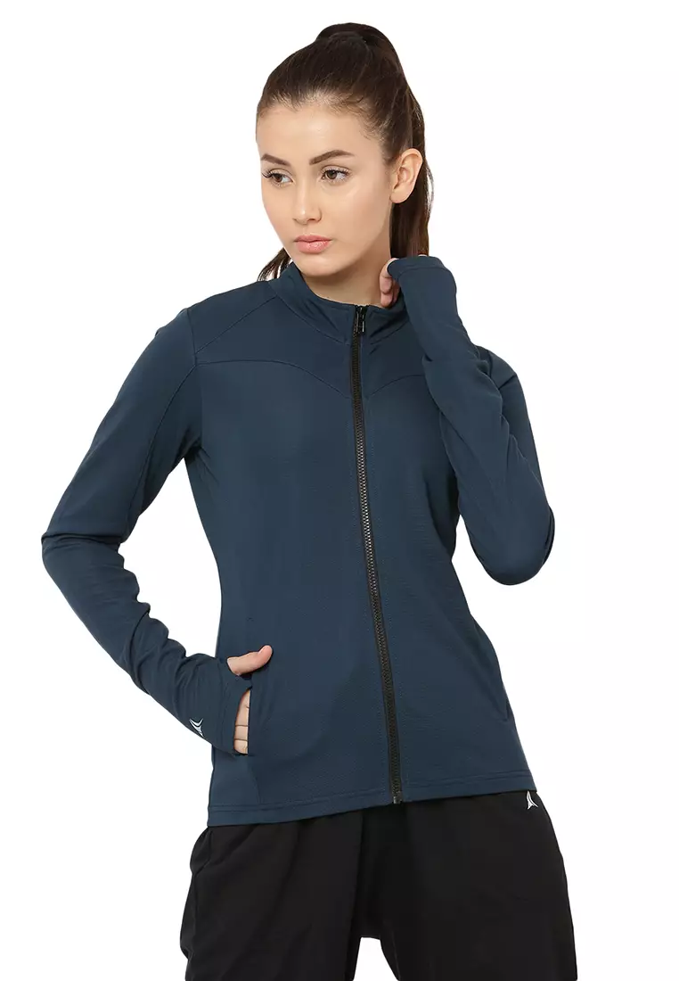 Fitleasure Women's Regular Fit Workout/Training Blue Jacket