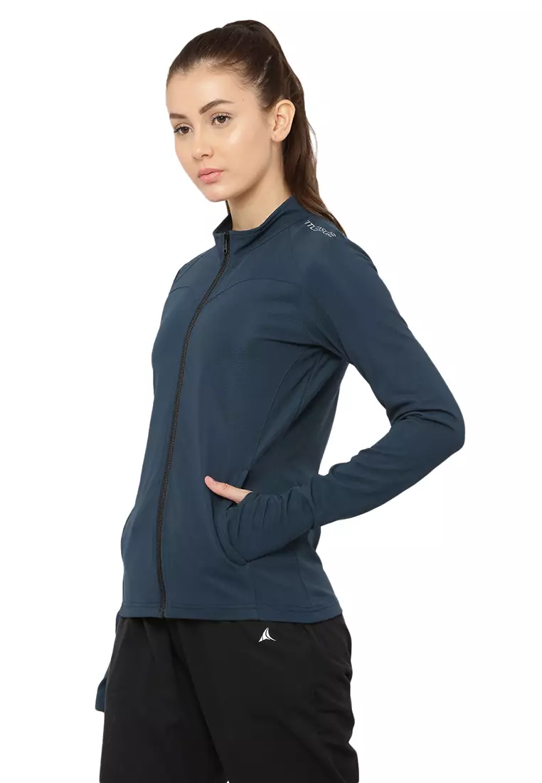 Fitleasure Women's Regular Fit Workout/Training Blue Jacket