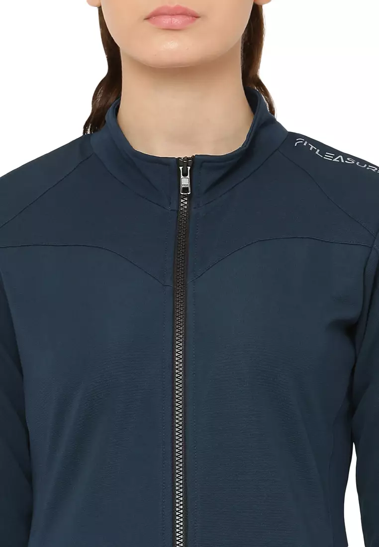 Fitleasure Women's Regular Fit Workout/Training Blue Jacket