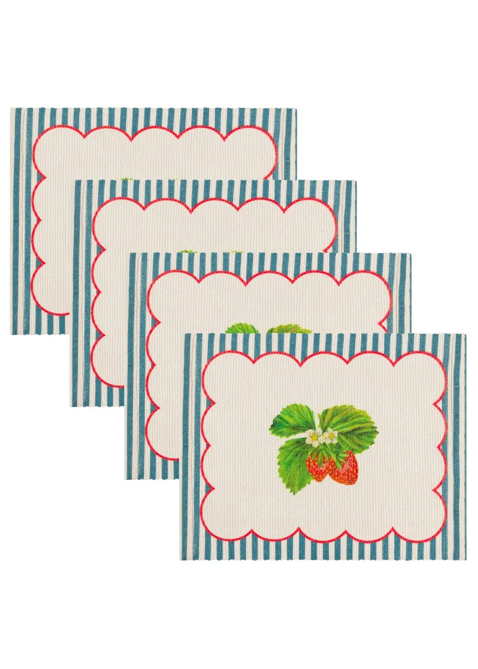 furn. Strawberry Stripes Set Of 4 Table Placemats (46 x 36cm)