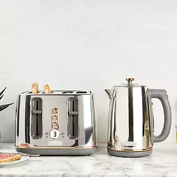 Haden Dorchester Chrome & Rose Gold Accent Twin Pack -1.7L Kettle & 4 Slice Toaster | Kaleidoscope