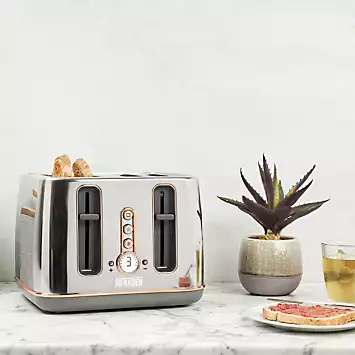 Haden Dorchester Chrome & Rose Gold Accent Twin Pack -1.7L Kettle & 4 Slice Toaster | Kaleidoscope