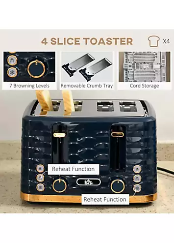 HOMCOM Kettle & 4 Slice Toaster Set - Blue | Kaleidoscope