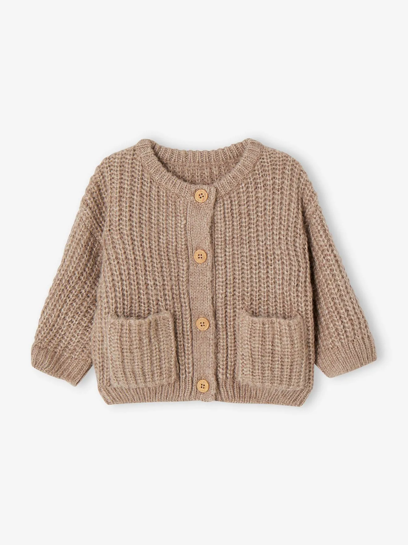 Jacket in Very Soft Thick Knit for Babies - marl brown