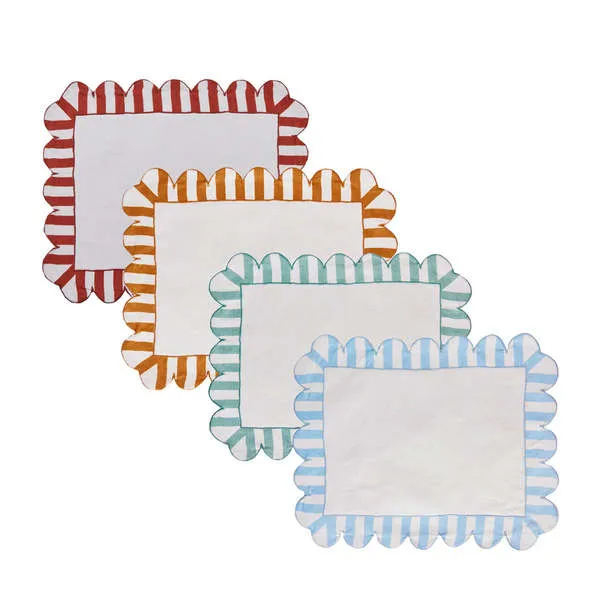 Jardin Embroidered Linen Scalloped Stripe Placemats