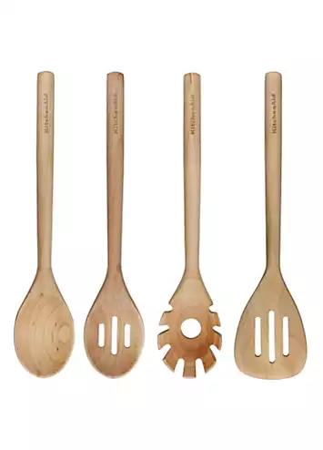 KitchenAid 4-Piece Bamboo Tool Set with Solid Spoon, Slotted Spoon, Slotted Turner & Pasta Server | Kaleidoscope