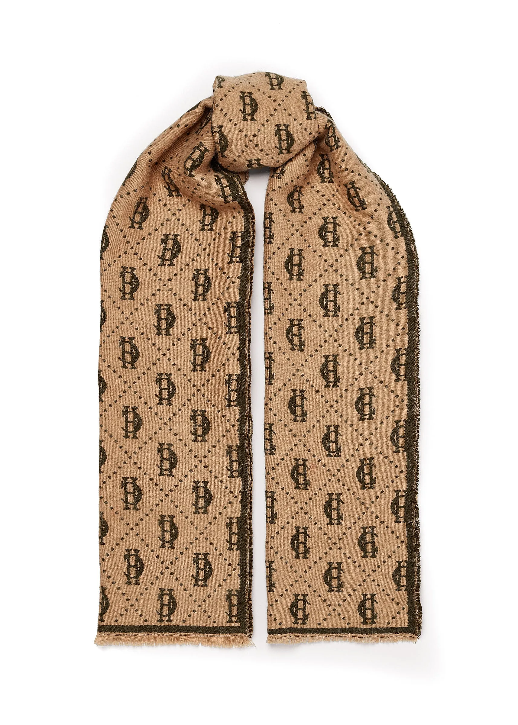 Lightweight Monogram Scarf (Light Camel Forest Green)