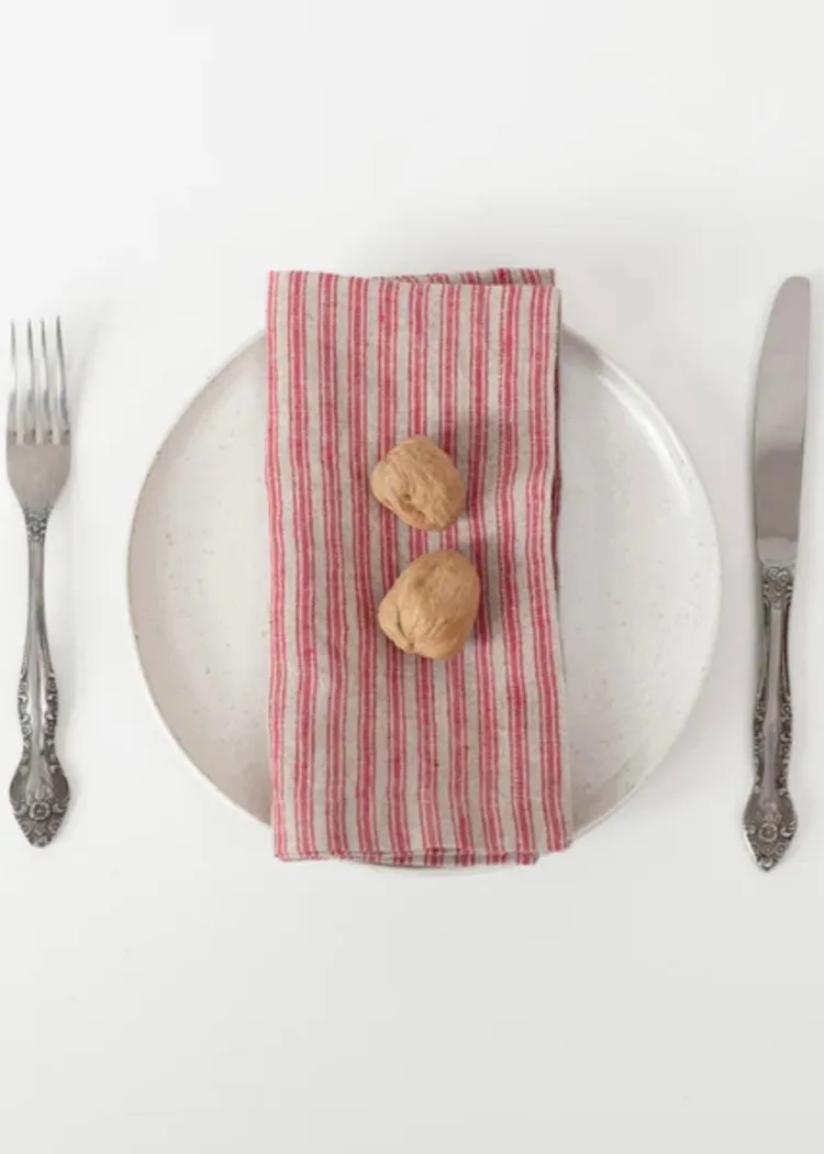 Linen Napkins Set of 2 | Red Natural Stripes