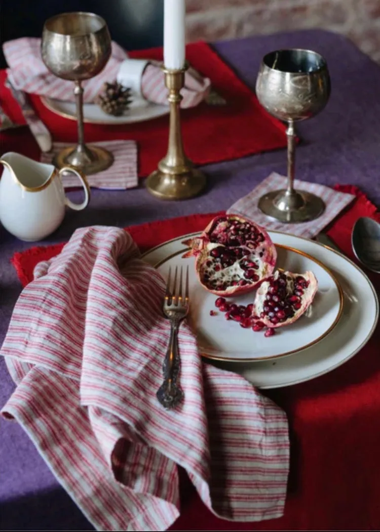 Linen Napkins Set of 2 | Red Natural Stripes