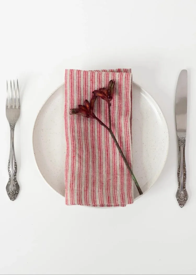 Linen Napkins Set of 2 | Red Natural Stripes