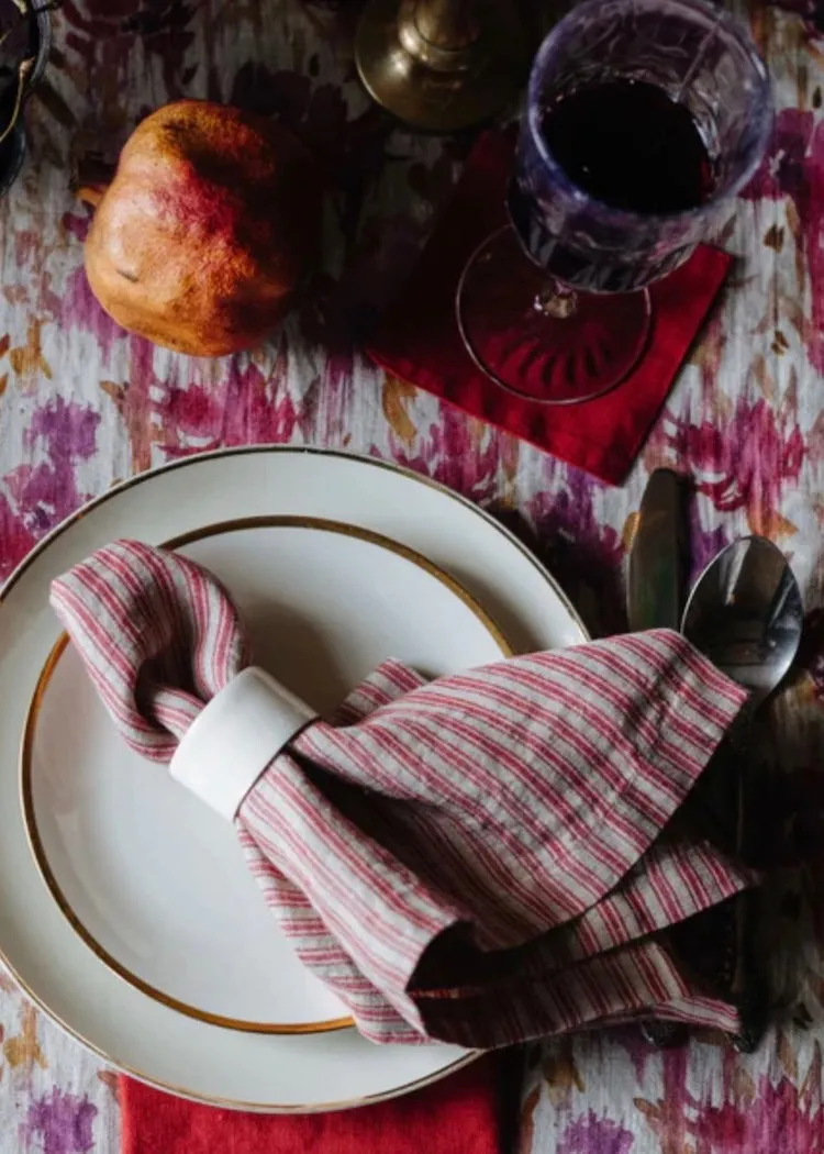 Linen Napkins Set of 2 | Red Natural Stripes