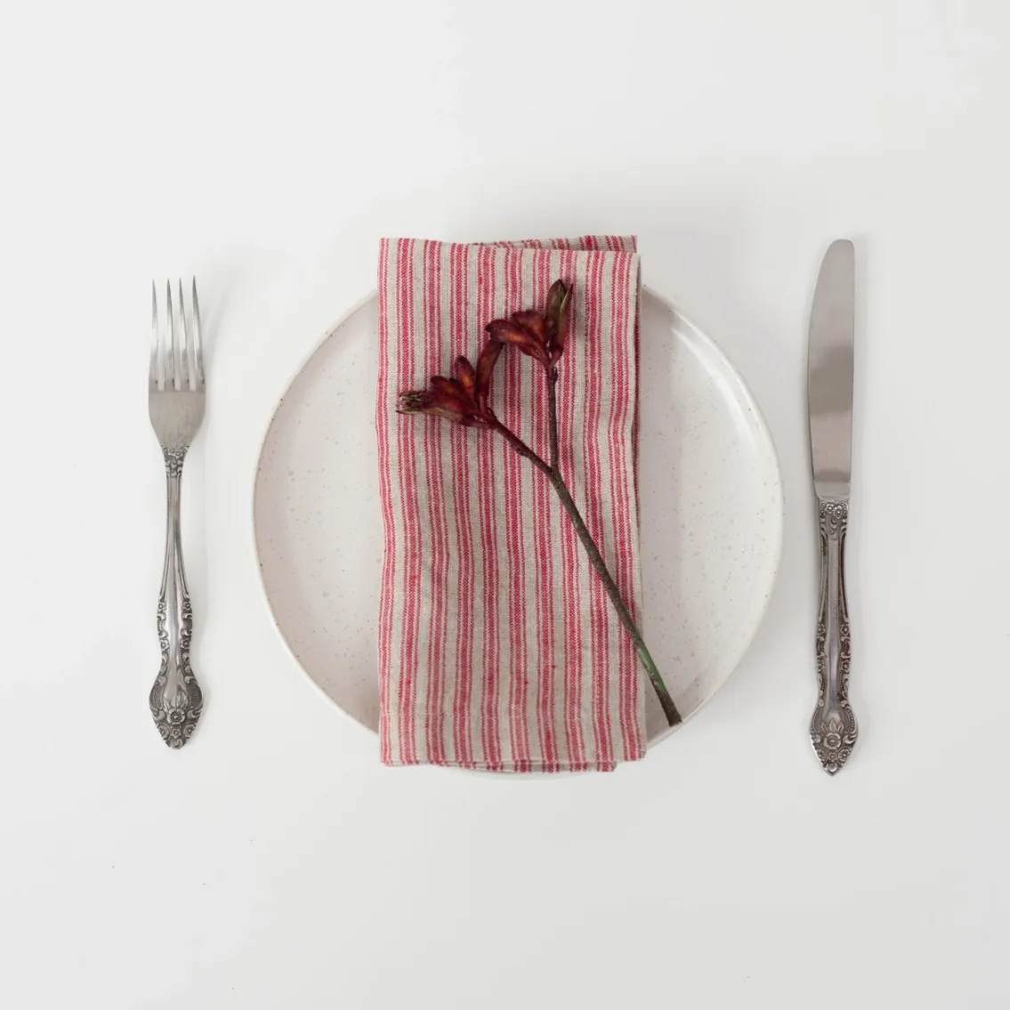 Linen Napkins- Set of 2- Red/Natural Stripes