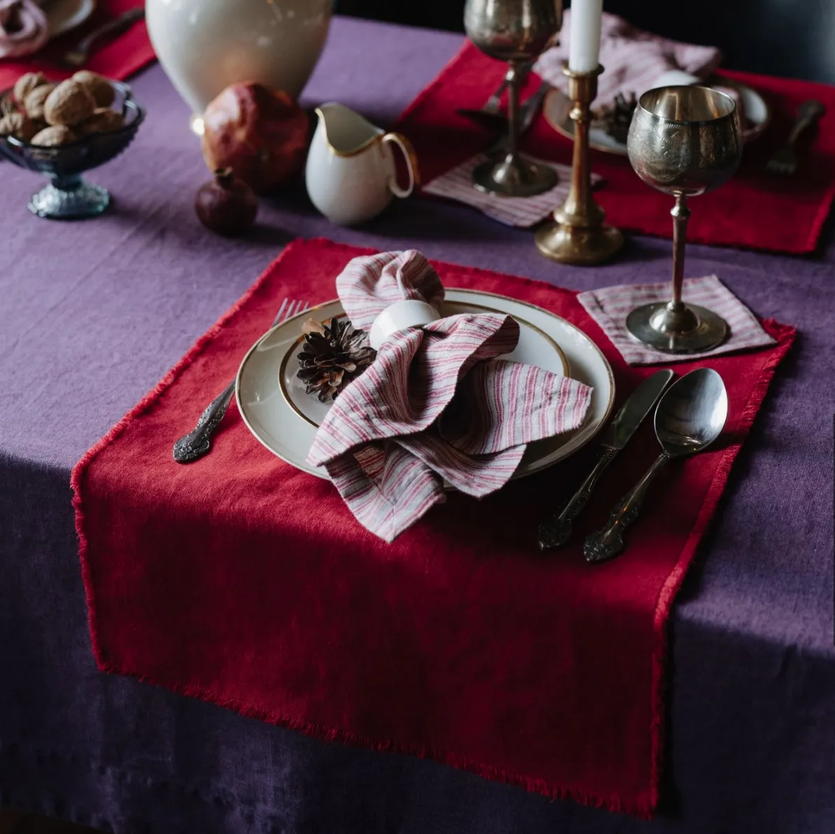 Linen Napkins- Set of 2- Red/Natural Stripes