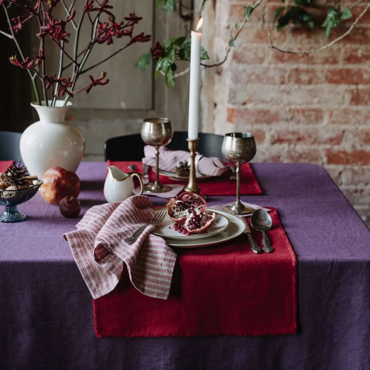 Linen Napkins- Set of 2- Red/Natural Stripes