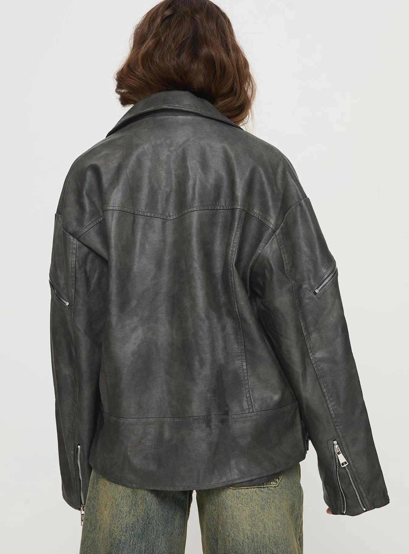 Magnets Faux Leather Jacket Washed Charcoal