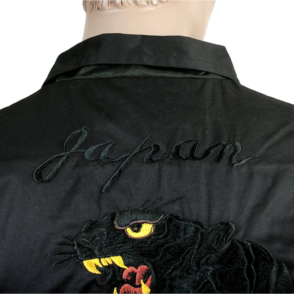 Mens Black and Gold Embroidered Tiger Regular Fit Fully Reversible Black Base Cotton Twill Souvenir Jacket TT13002