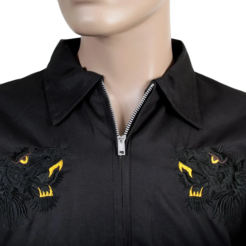 Mens Black and Gold Embroidered Tiger Regular Fit Fully Reversible Black Base Cotton Twill Souvenir Jacket TT13002