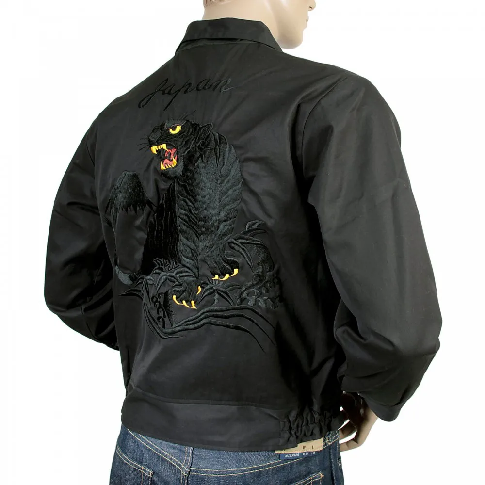 Mens Black and Gold Embroidered Tiger Regular Fit Fully Reversible Black Base Cotton Twill Souvenir Jacket TT13002