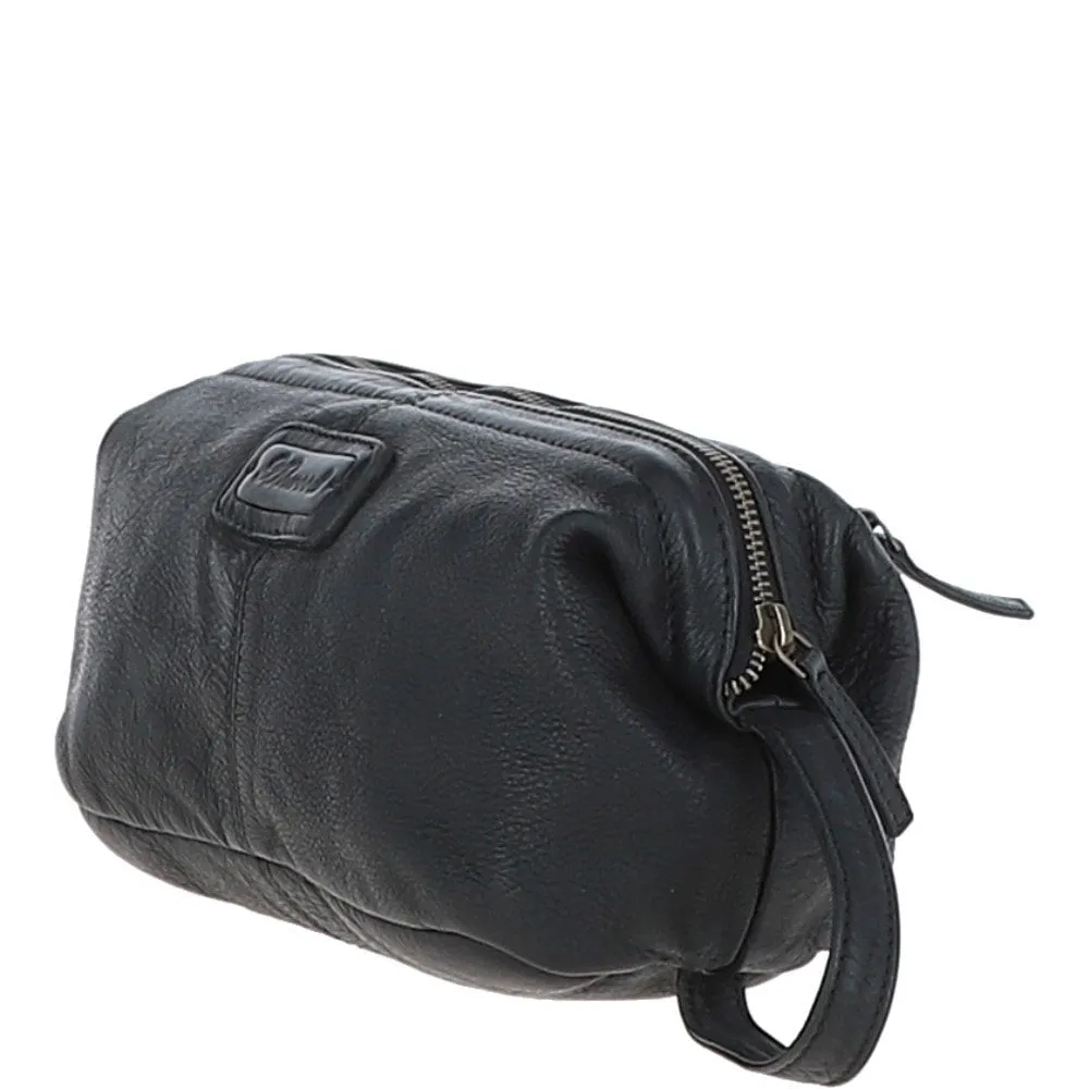 Mens Leather Wash Bag Black : Duff