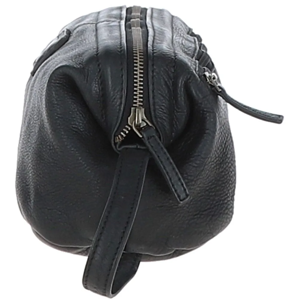 Mens Leather Wash Bag Black : Duff