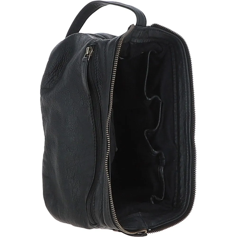 Mens Leather Wash Bag Black : Duff