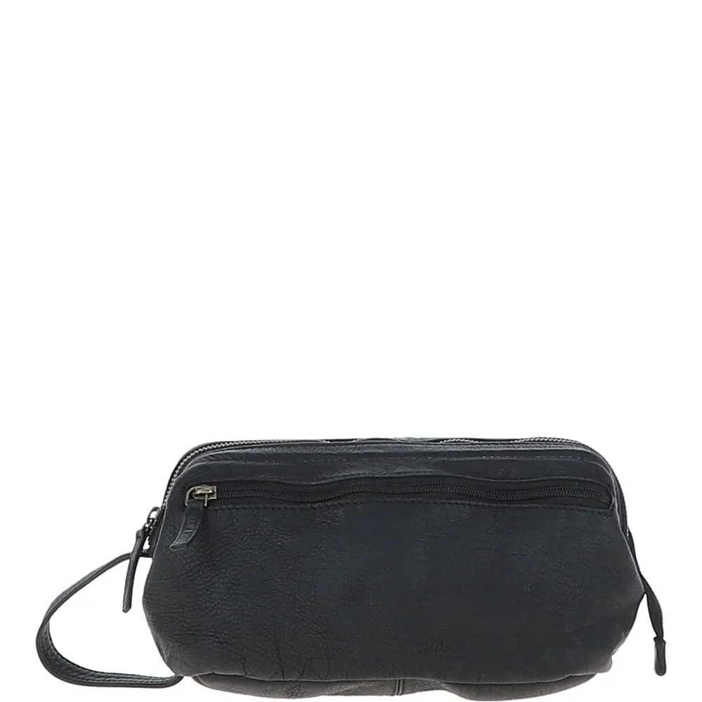 Mens Leather Wash Bag Black : Duff