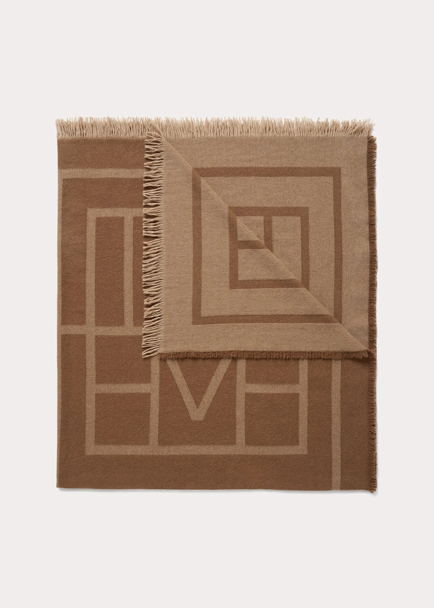 Monogram wool cashmere scarf camel