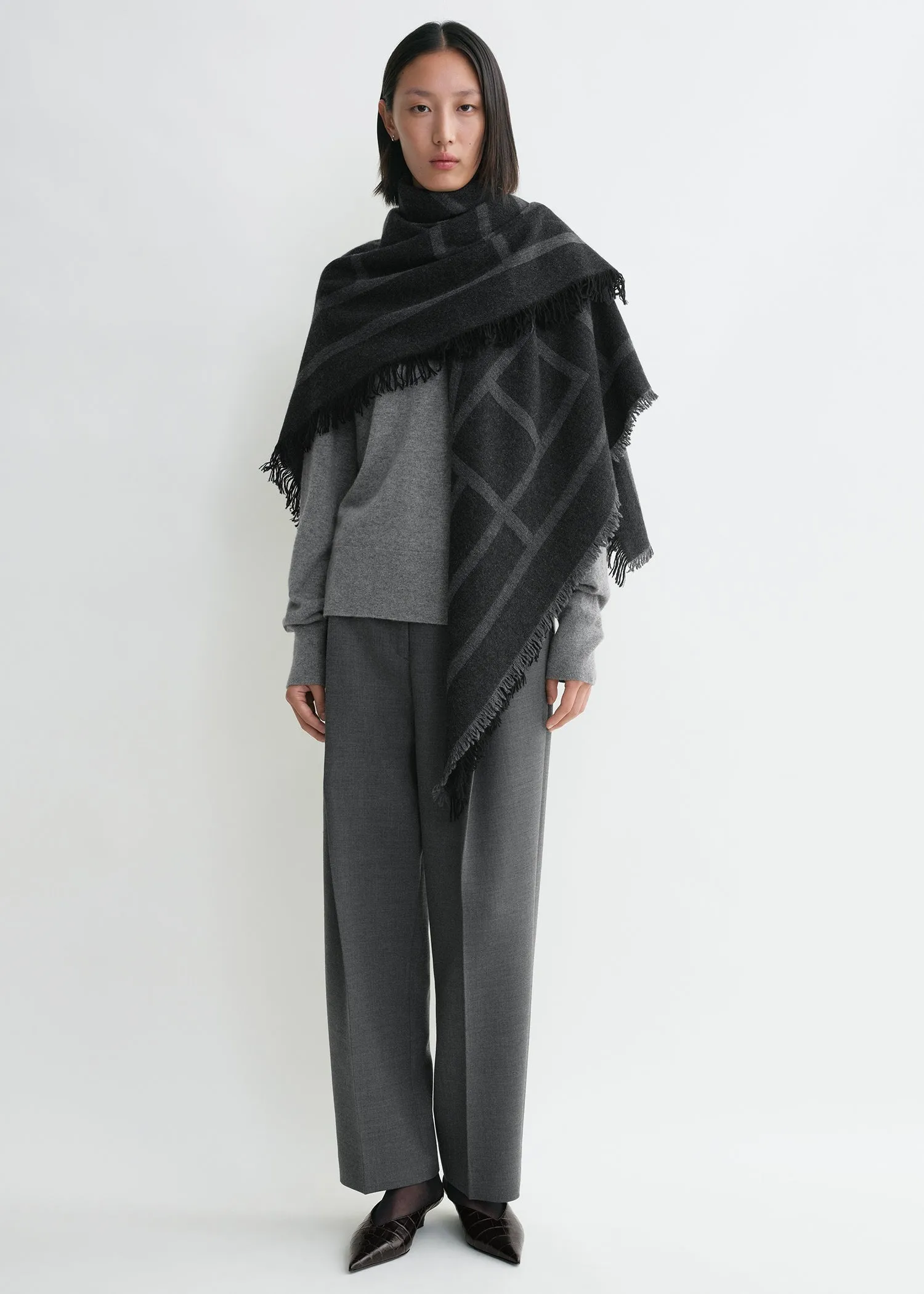 Monogram wool cashmere scarf dark grey monogram