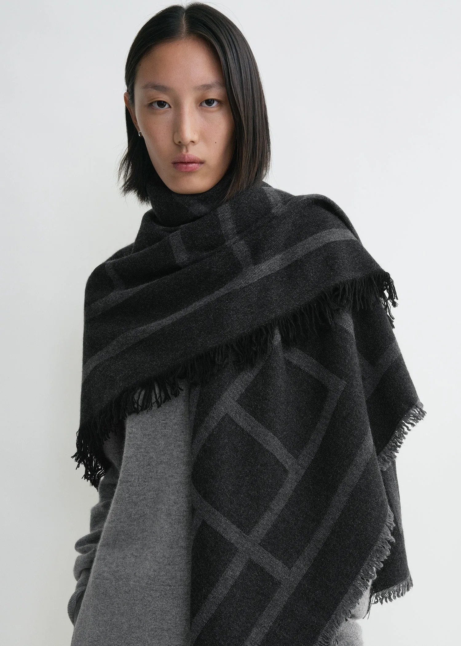 Monogram wool cashmere scarf dark grey monogram