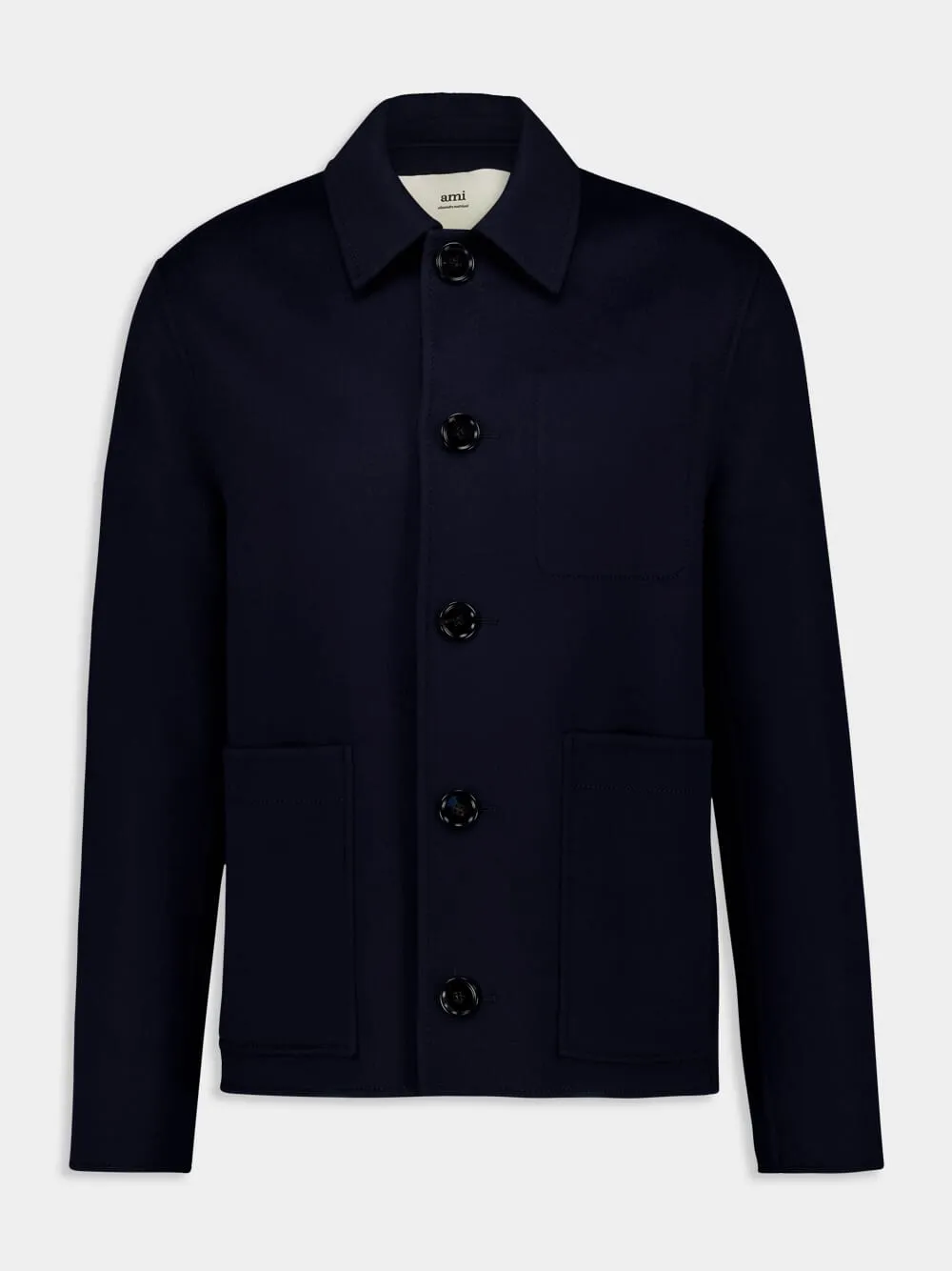 Navy Blue Wool-Cashmere Buttoned Jacket