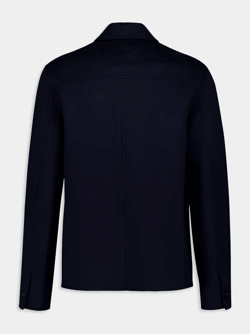 Navy Blue Wool-Cashmere Buttoned Jacket