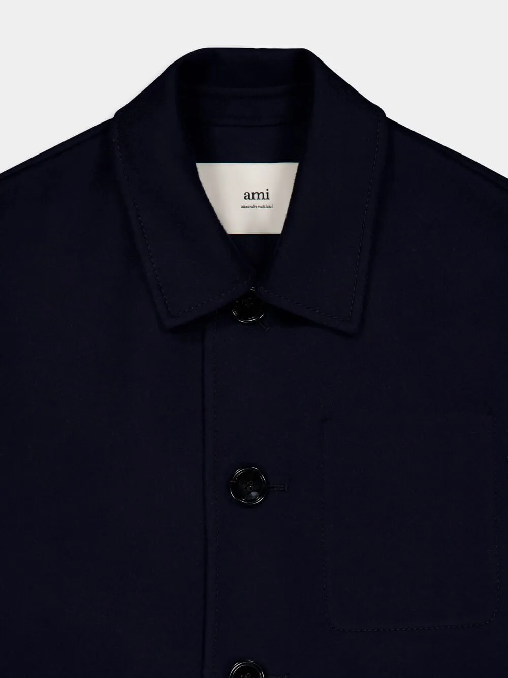 Navy Blue Wool-Cashmere Buttoned Jacket