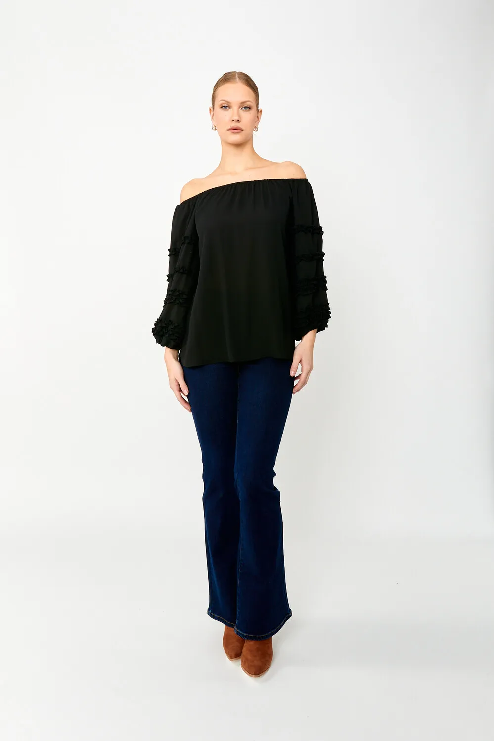 Off-shoulder Ruffled Pullover Style 242127