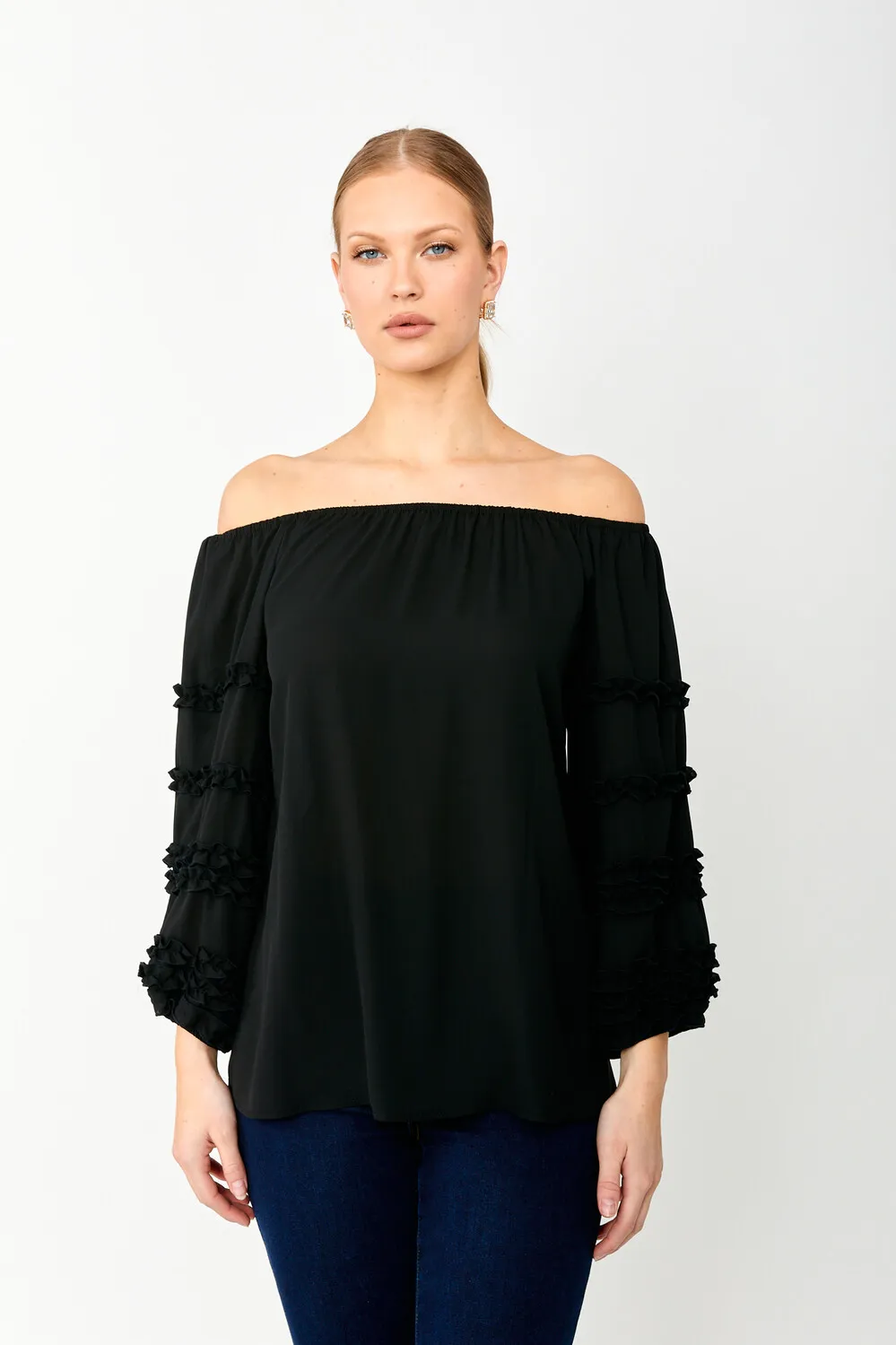 Off-shoulder Ruffled Pullover Style 242127