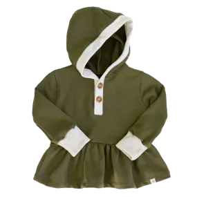 Olive Button Peplum Hoodie