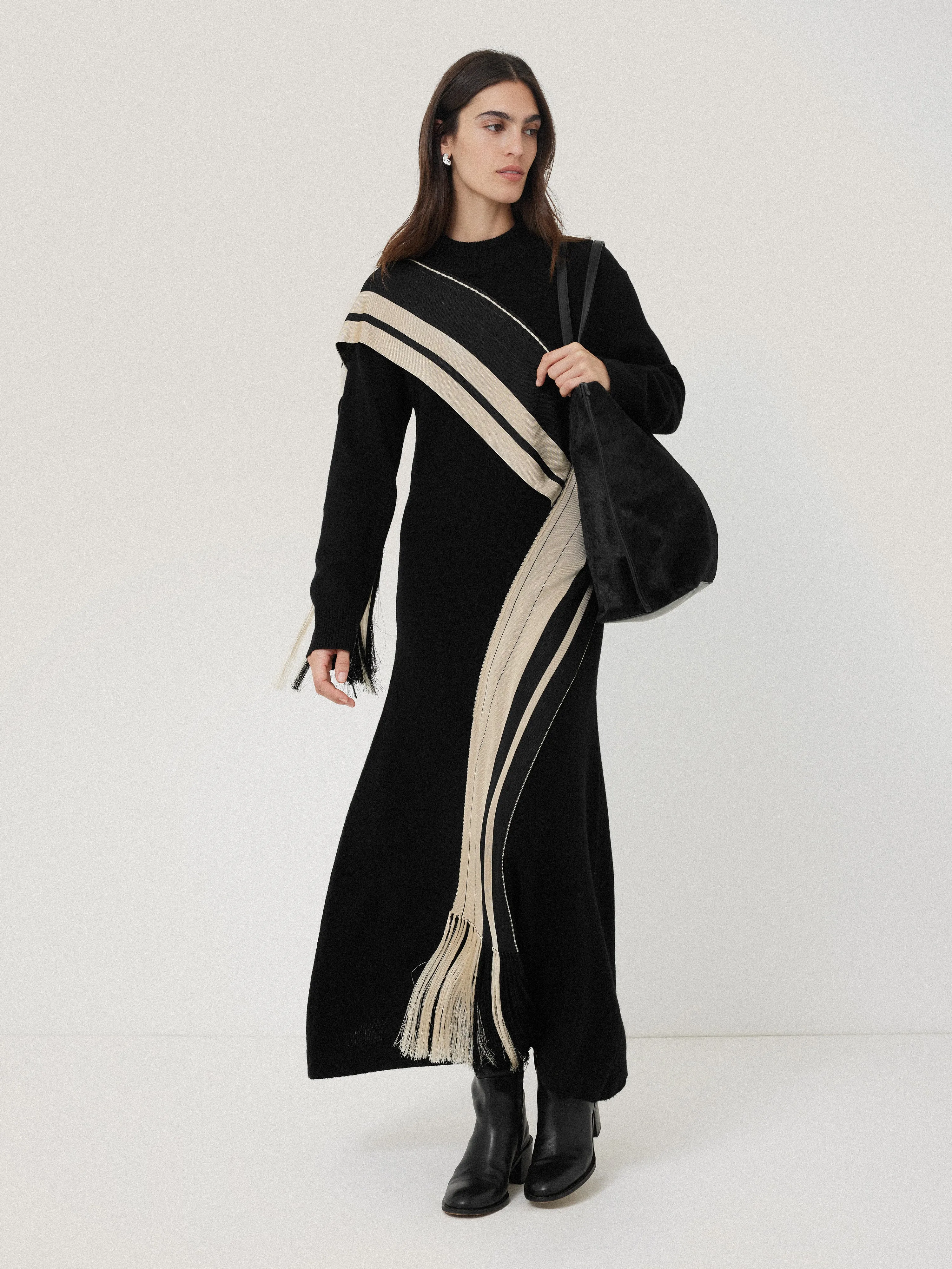 Opera Scarf Knitted Dress | Black