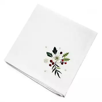 Peggy Wilkins Christmas Roses Set of 4 Embroidered Napkins - Cream | Kaleidoscope