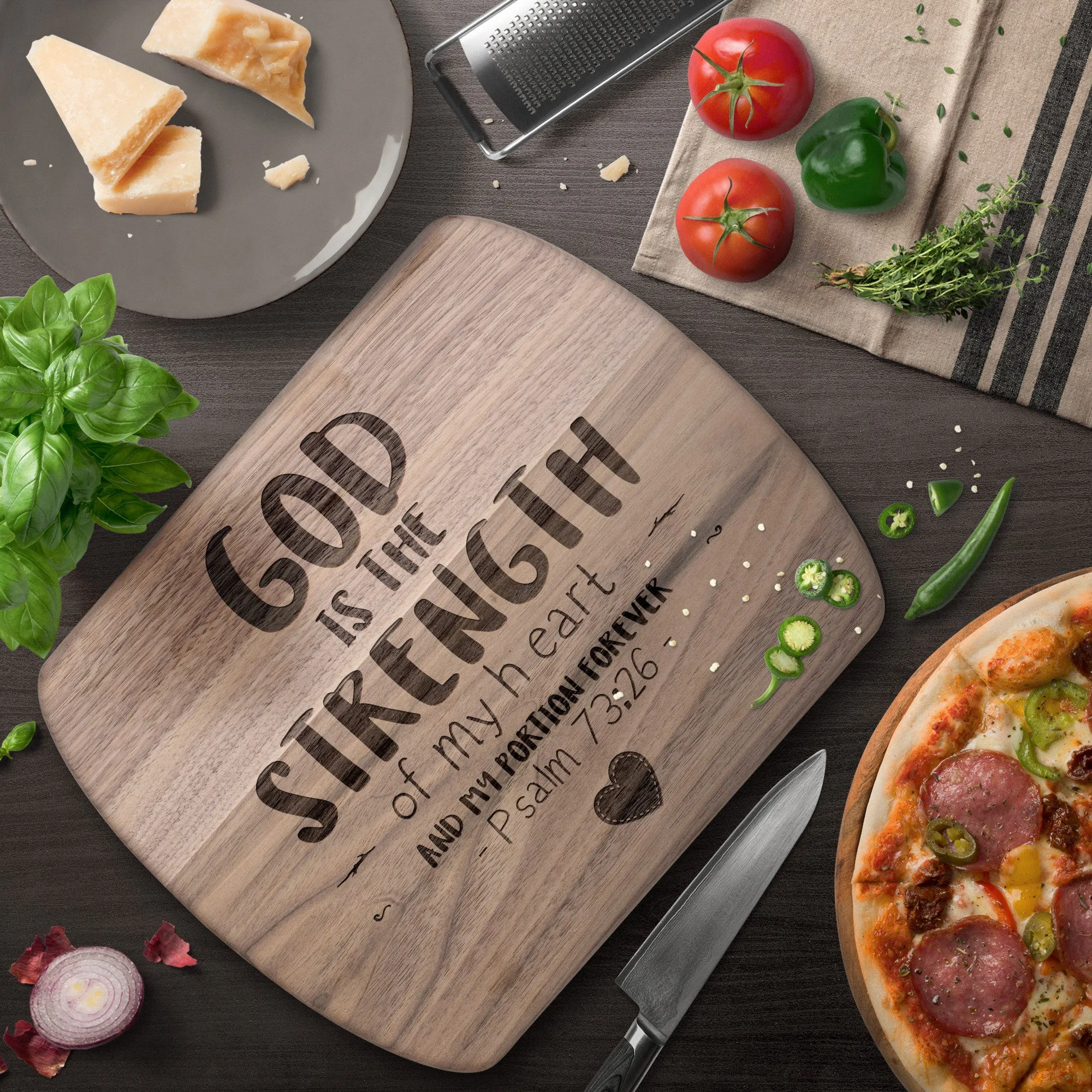 Products Bible Verse Hardwood Oval Cutting Board - God Is The Strength Of My Heart ~Psalm 73:26~ Design 12