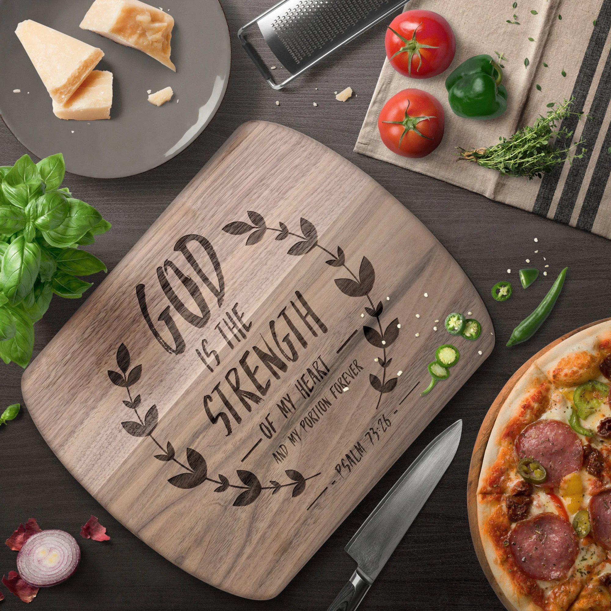 Products Bible Verse Hardwood Oval Cutting Board - God Is The Strength Of My Heart ~Psalm 73:26~ Design 14