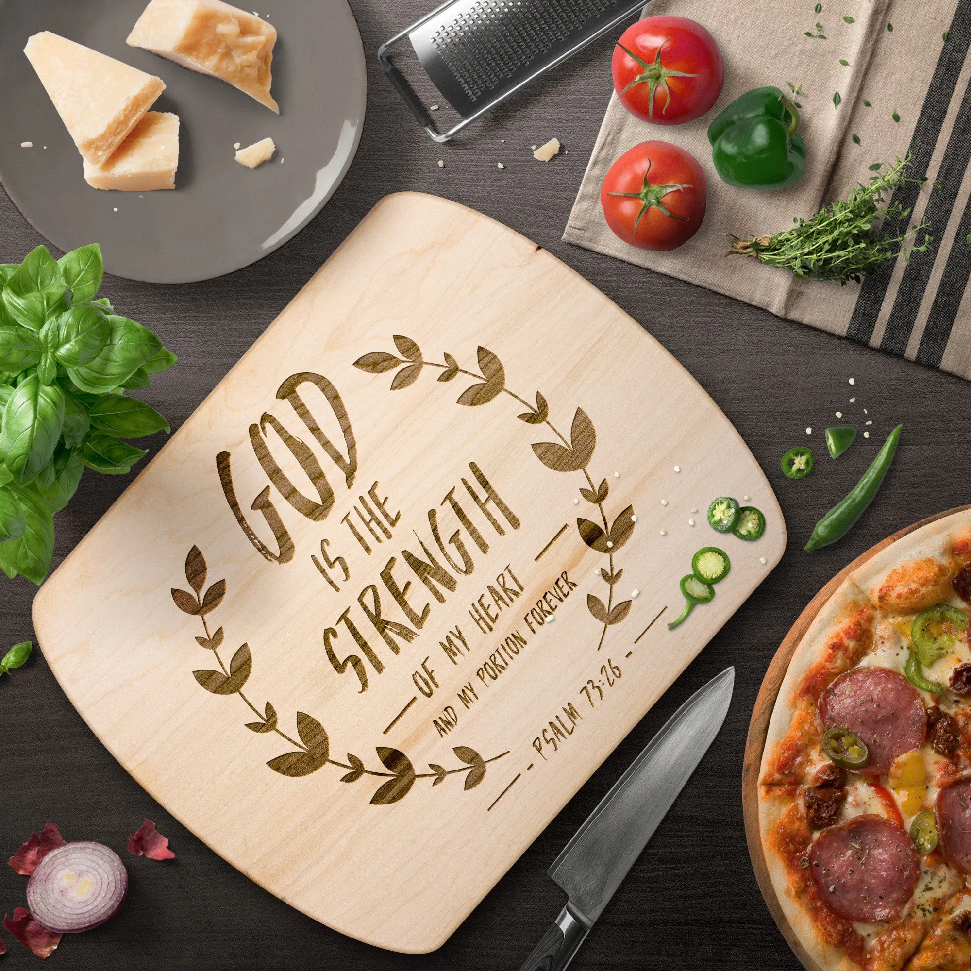 Products Bible Verse Hardwood Oval Cutting Board - God Is The Strength Of My Heart ~Psalm 73:26~ Design 14