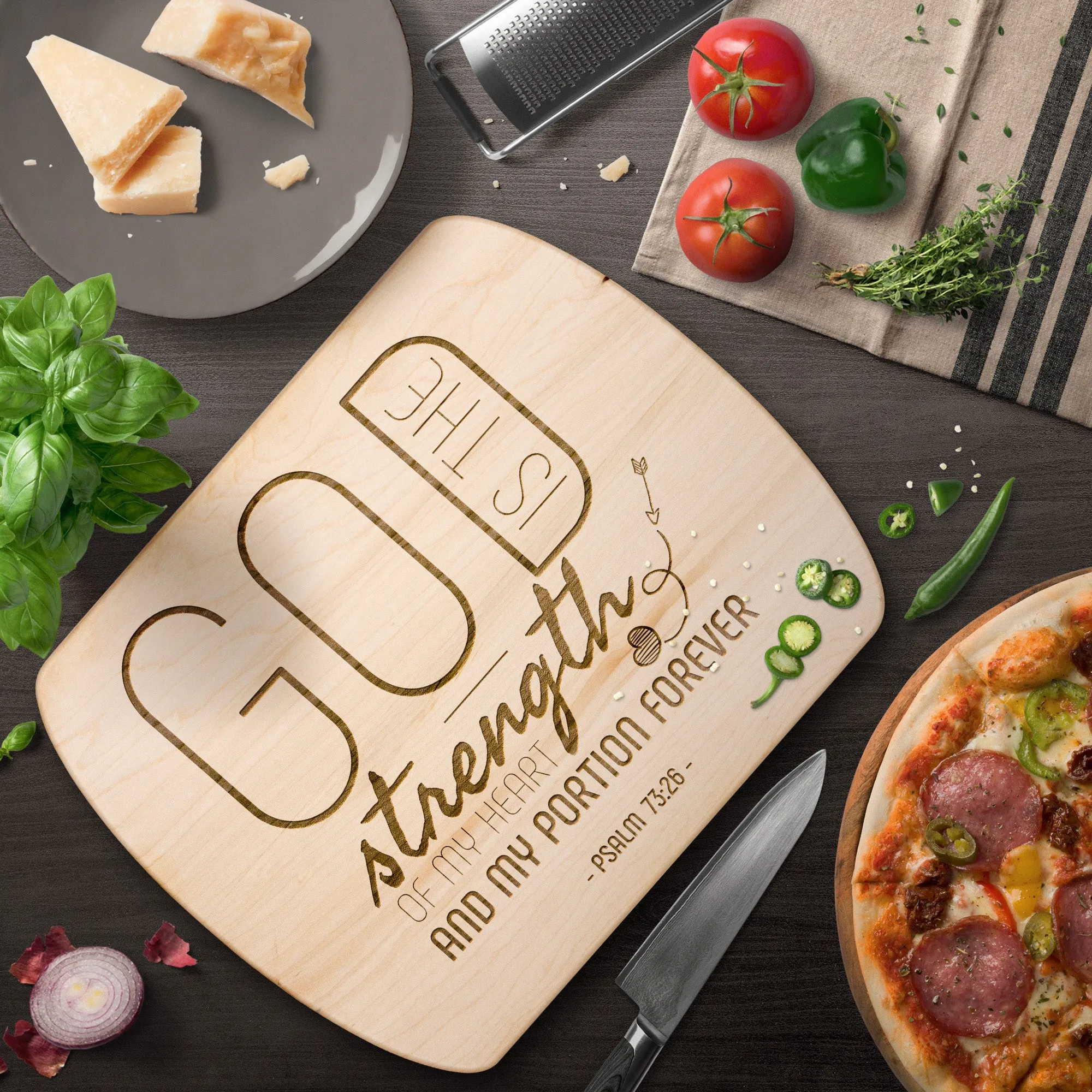 Products Bible Verse Hardwood Oval Cutting Board - God Is The Strength Of My Heart ~Psalm 73:26~ Design 18