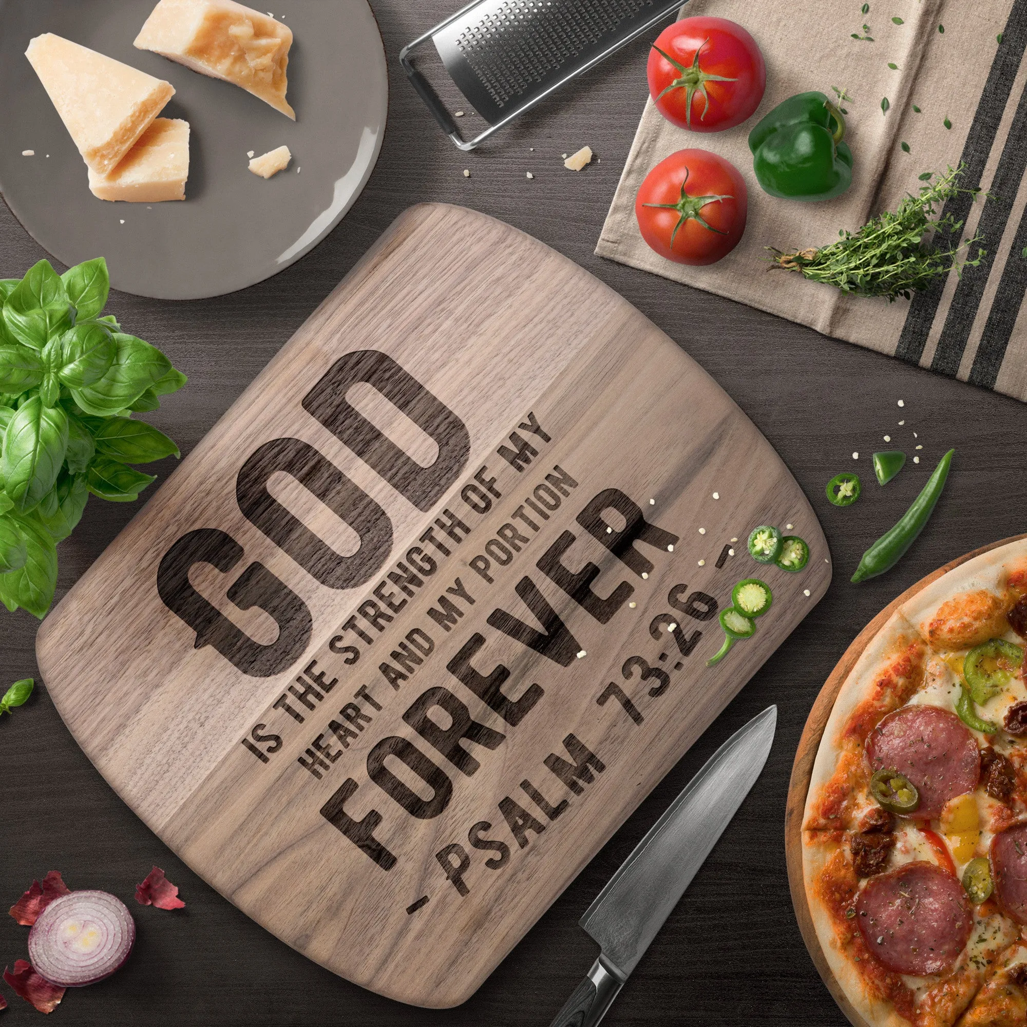 Products Bible Verse Hardwood Oval Cutting Board - God Is The Strength Of My Heart ~Psalm 73:26~ Design 1