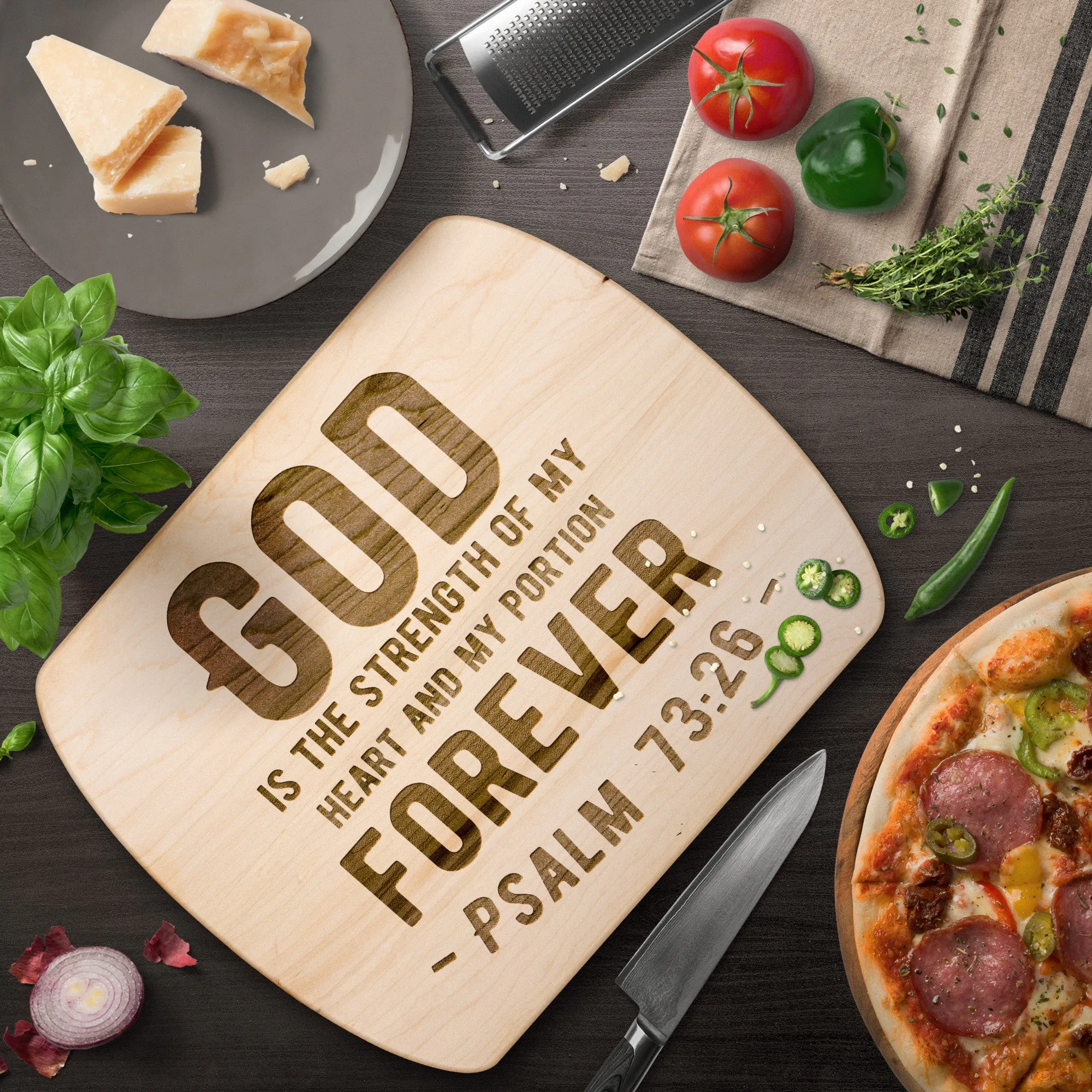 Products Bible Verse Hardwood Oval Cutting Board - God Is The Strength Of My Heart ~Psalm 73:26~ Design 1