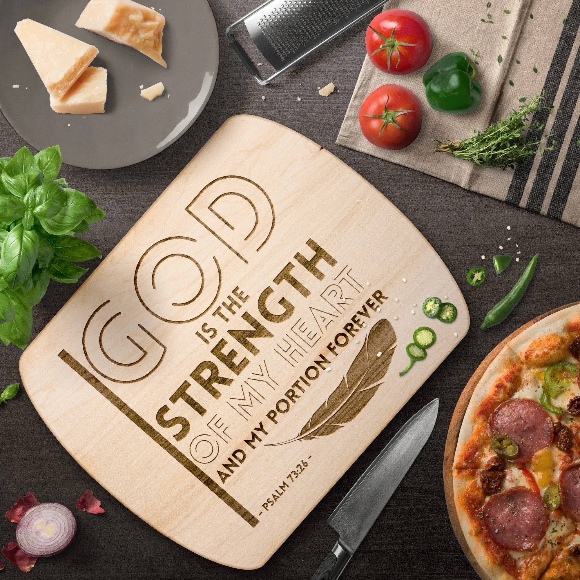 Products Bible Verse Hardwood Oval Cutting Board - God Is The Strength Of My Heart ~Psalm 73:26~ Design 20