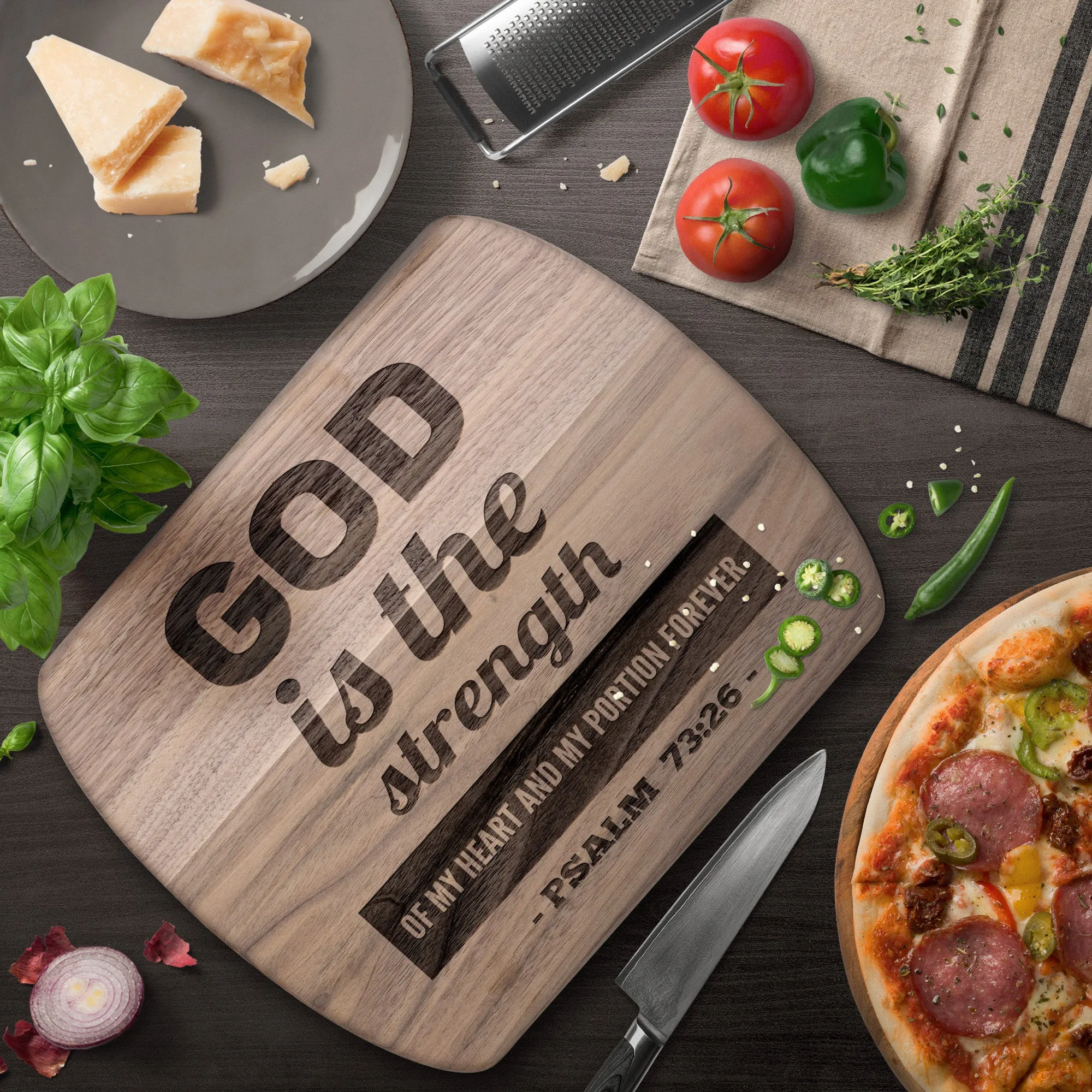 Products Bible Verse Hardwood Oval Cutting Board - God Is The Strength Of My Heart ~Psalm 73:26~ Design 2