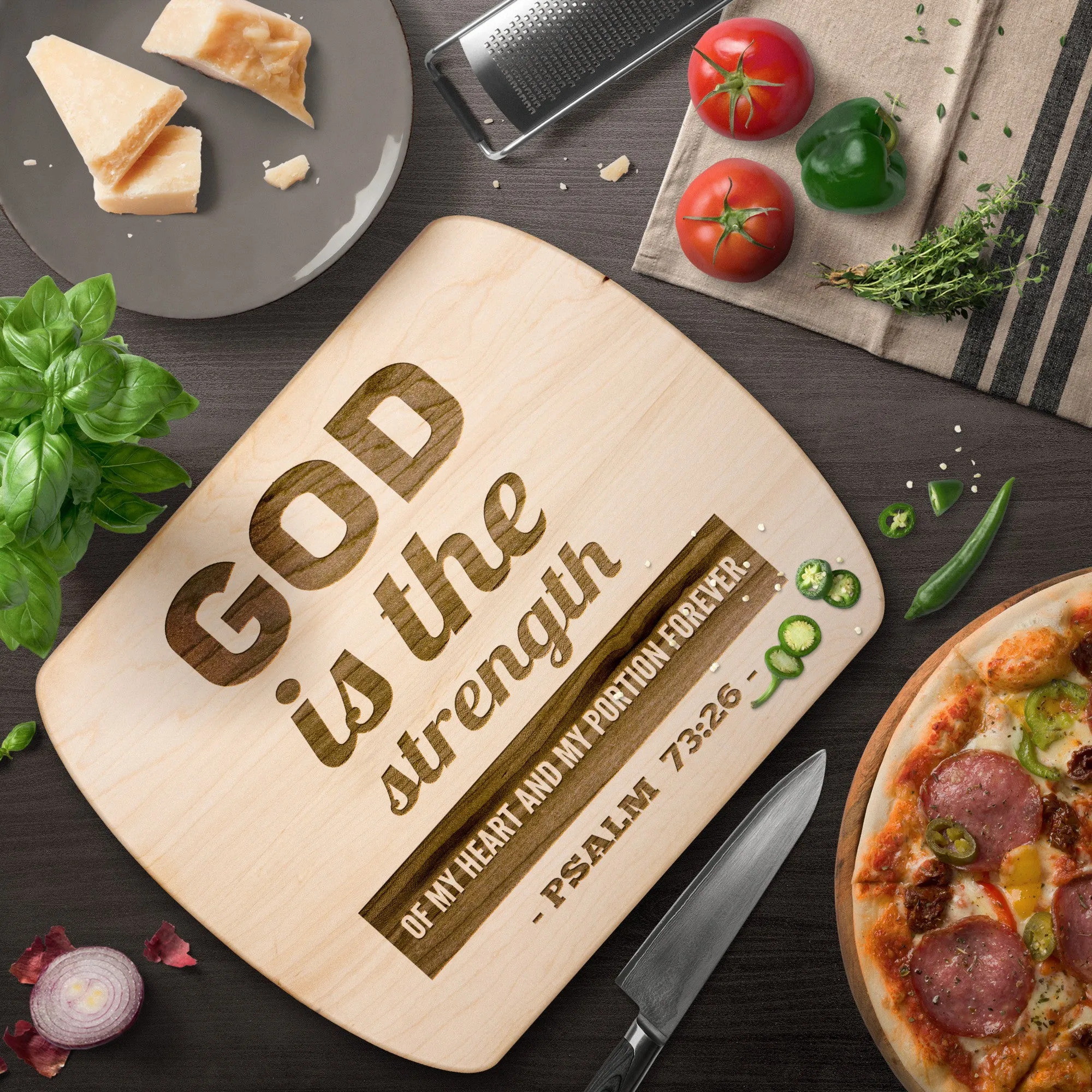 Products Bible Verse Hardwood Oval Cutting Board - God Is The Strength Of My Heart ~Psalm 73:26~ Design 2